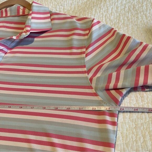 ✨ Johnnie-O Pink Blue Striped Short Sleeve Polo Men’s Large Golf - Picture 10 of 11